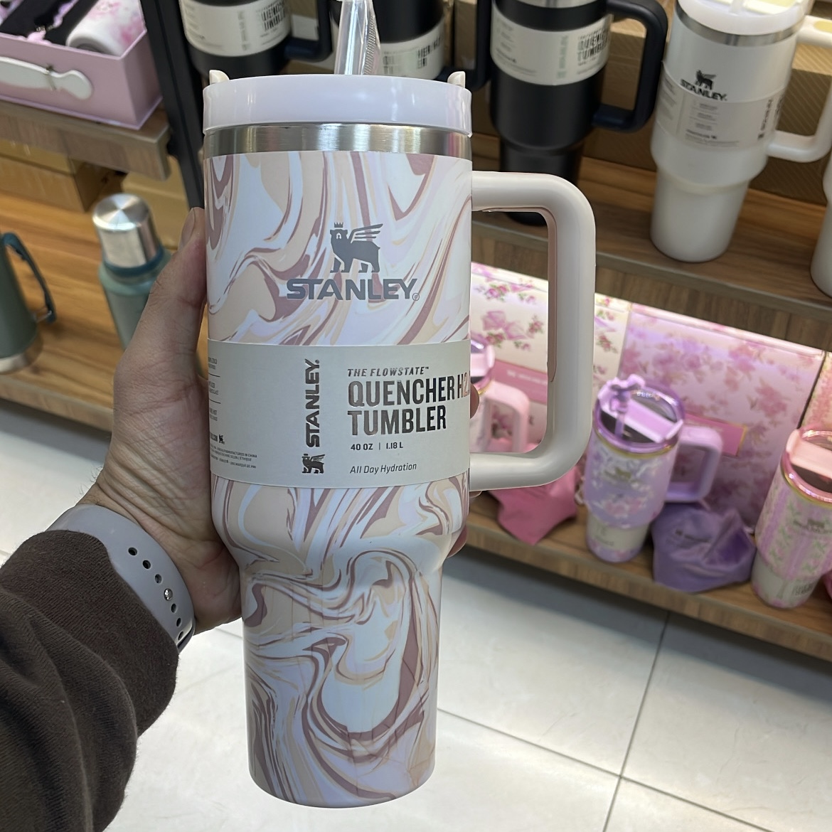 ماگ استنلی تامبلر ماربل صورتی اورجینال | Quencher H2.0 FlowState 1.18L