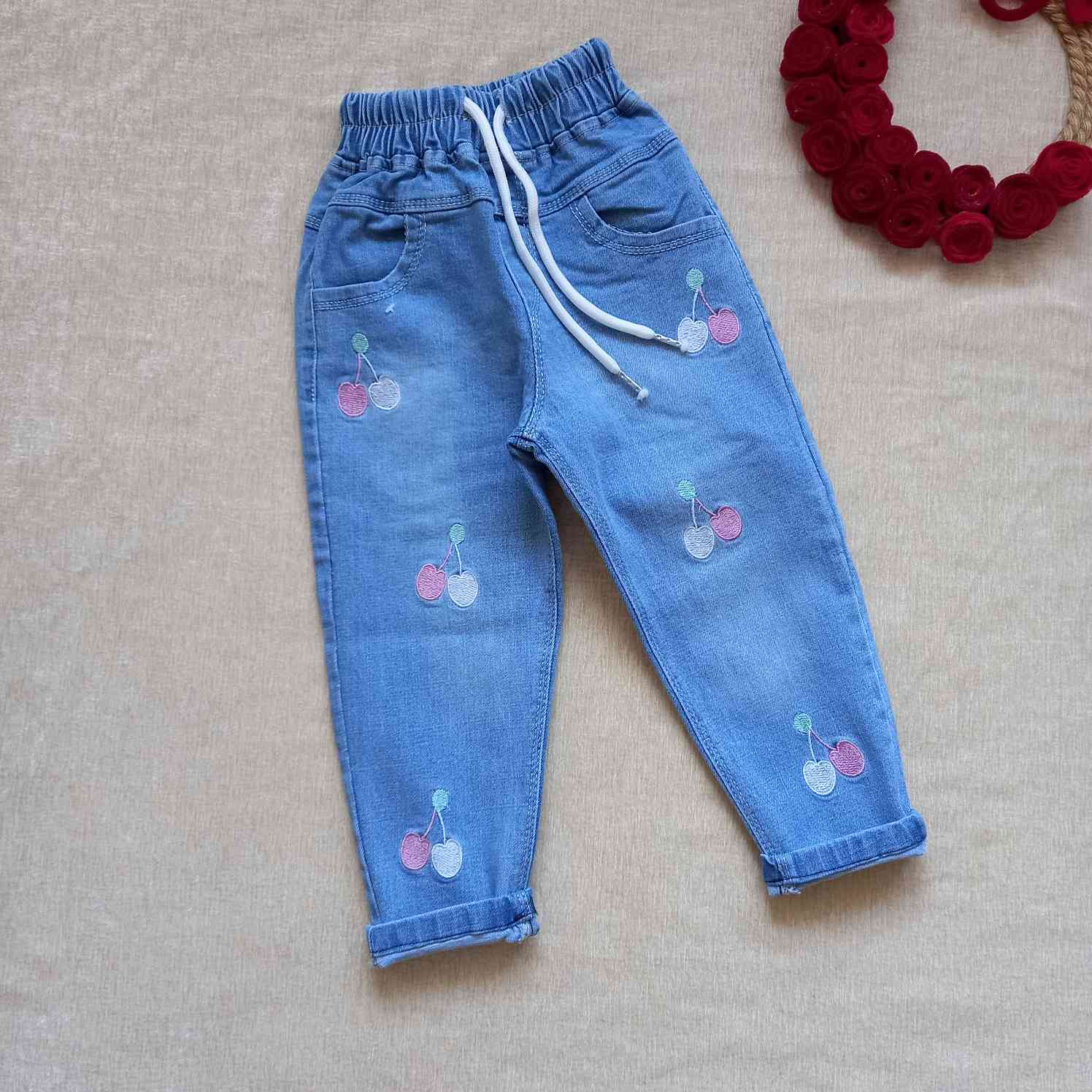 شلوار دخترانه مام استایل جین مدل آلبالو سایز50تا75 K1006039