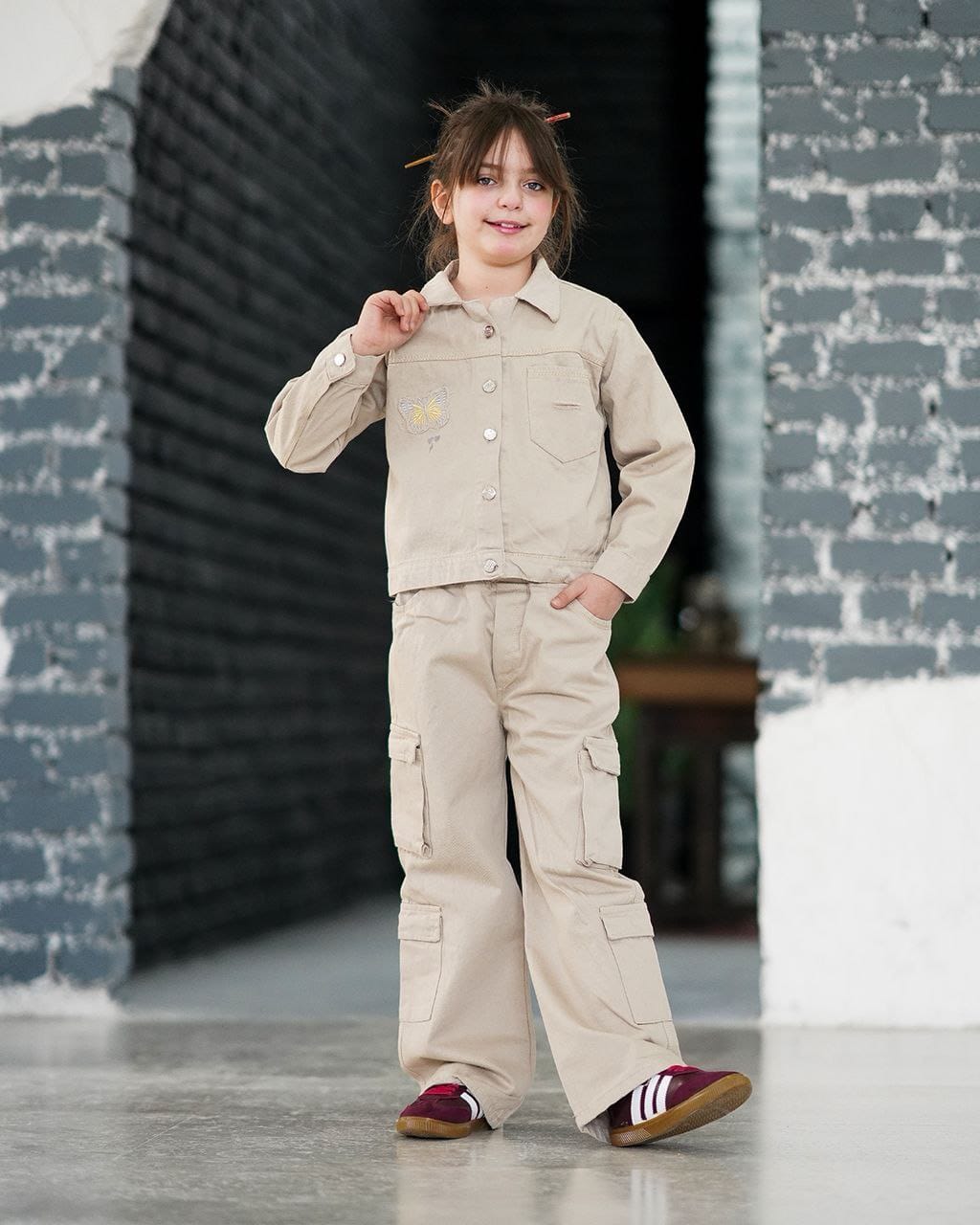 کت شلوار دخترانه کتان پروانه سایز 50تا65 کد 1001008
