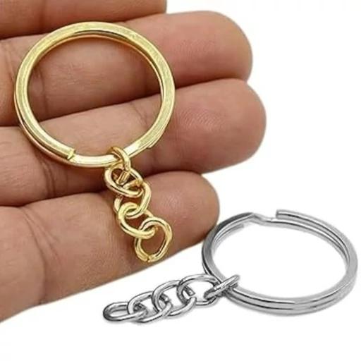 حلقه و زنجیر سرکلیدی تخت 28 میل بسته 100 عددی با اتصال دایره (نقره ای و طلایی)