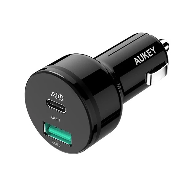 شارژر فندکی 2 پورت 25 وات آکی مدل Aukey 2 Port USB-C Car Charger CC-Y9