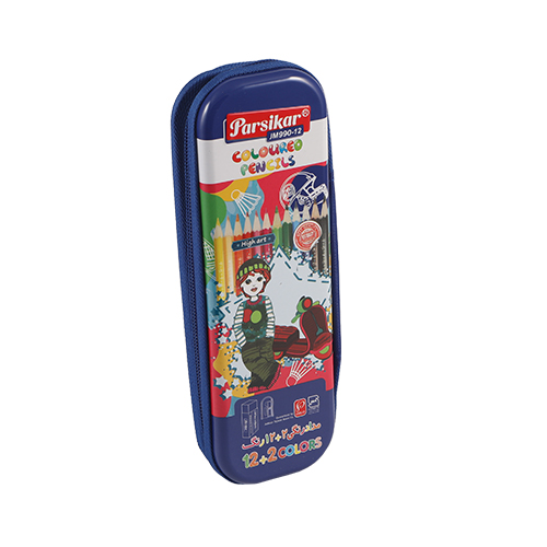 مداد رنگی 12 رنگ جعبه فلزی زیپ دار JM990-12 پارسیکار - پسر
