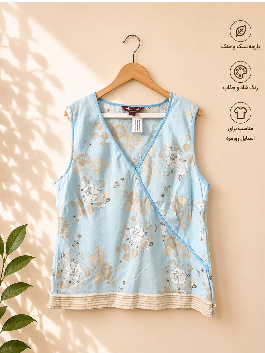 تاپ ابی فیروزه ای گلدار