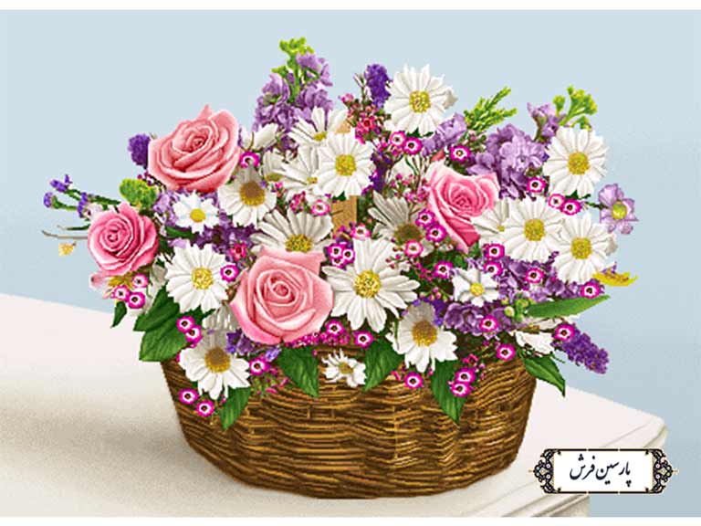 نخ و نقشه تابلو فرش سبد گل زیبا - کد NG1640
