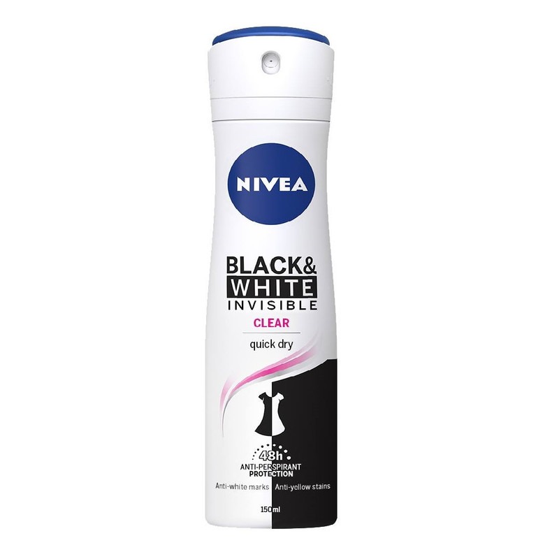 اسپری دئودورانت ضد تعریق زنانه نیوآ مدل Black & White Invisible Clear حجم 150 میلی لیتر