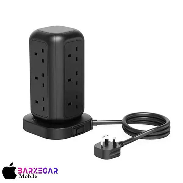 چندراهی برق پاورولوژی مدل Powerology 12 AC Sockets GaN Tower Hub PWCUQC025BK