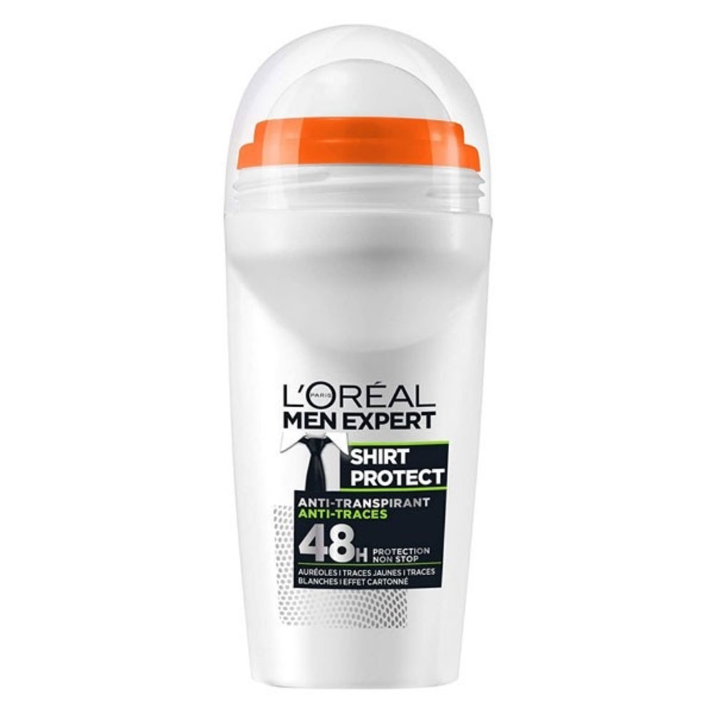 مام رول ضد تعریق مردانه 48 ساعته لورال سفید مدل L’Oréal Men Expert Shirt Protect حجم 50 میل