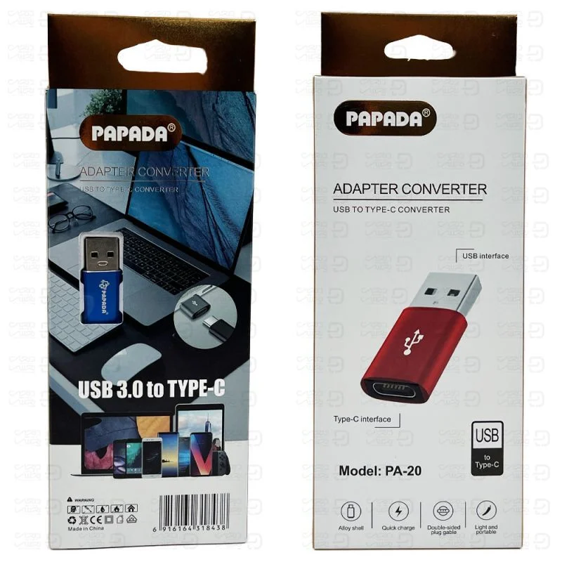 تبدیل Type-C به Usb پاپادا مدل Pa-20 اورجینال (قابلیت دیتا و سوپر فست)
