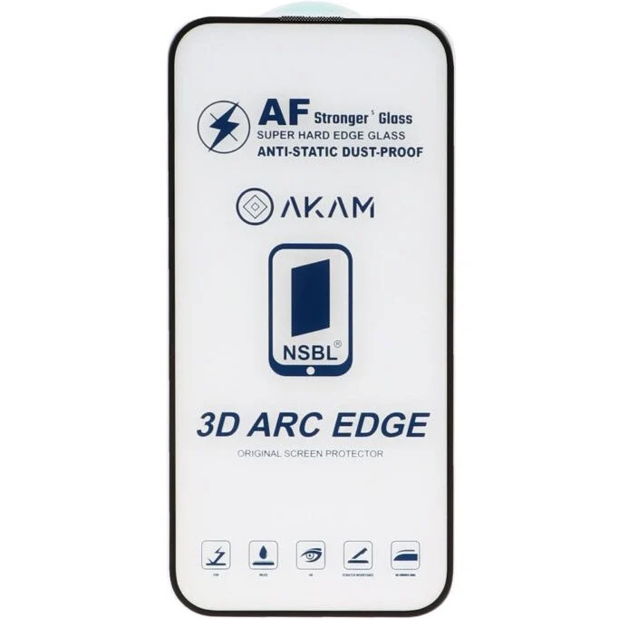 گلس گوشی آیفون شیشه ای AKAM مدل Full Cover ESD اورجینال مدل آیفون 17PRO با پک اختصاصی