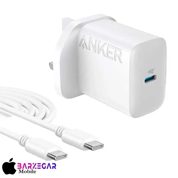 شارژر دیواری 20W انکر مدل Anker B2347UK21 (3 پین) + کابل دو سر Type-C