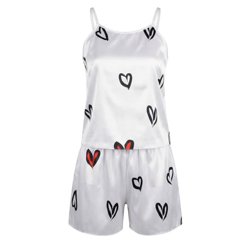 تاپ شلوارک ساتن طرحدار heart ویولت کد 1005