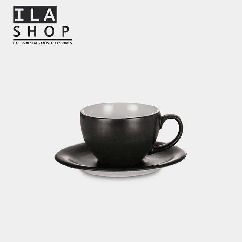 فنجان نعلبکی کاپوچینو مشکی مات شش عددی ایلا