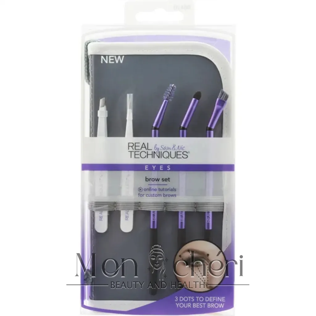 ست حرفه ای اصلاح ابرو ریل تکنیک براش ابرو موچین شانه ابرو کد 01468 Real Techniques Brow Set