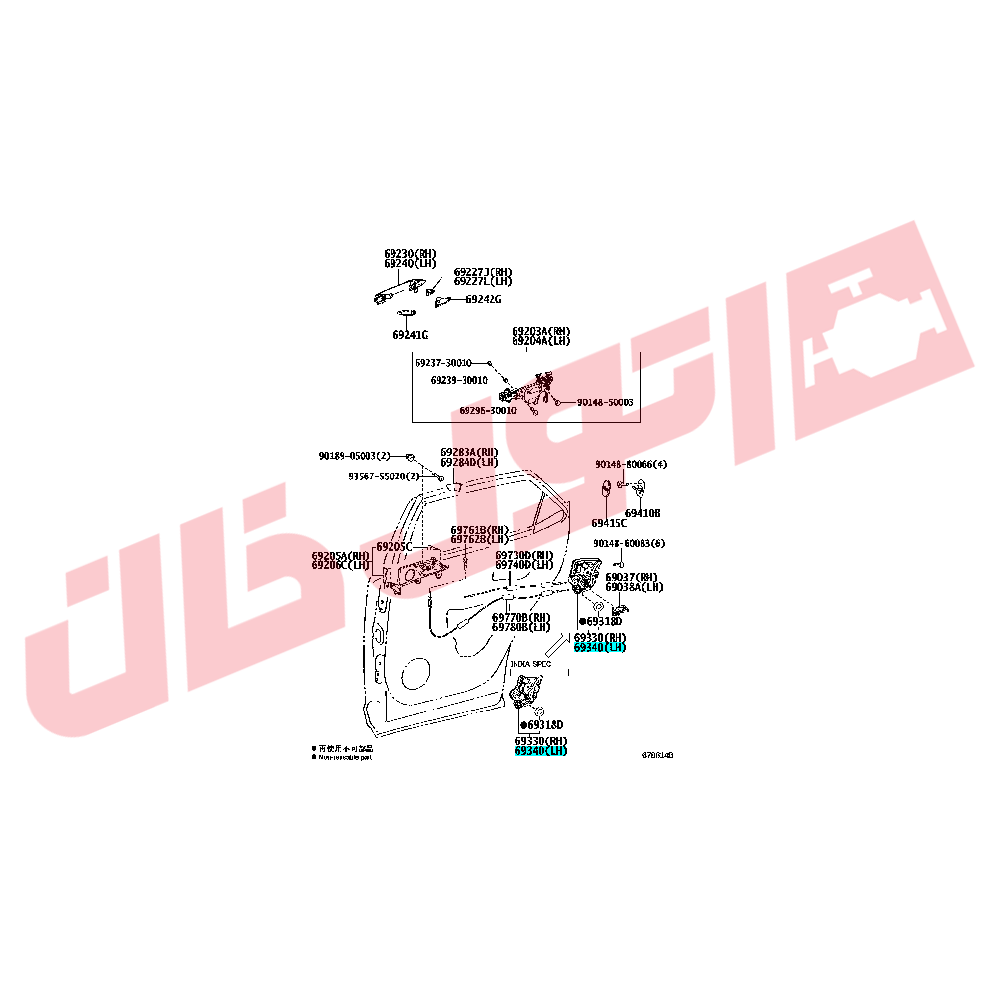 قفل برقی درب عقب چپ لکسوس RX200 مدل 2018-2016