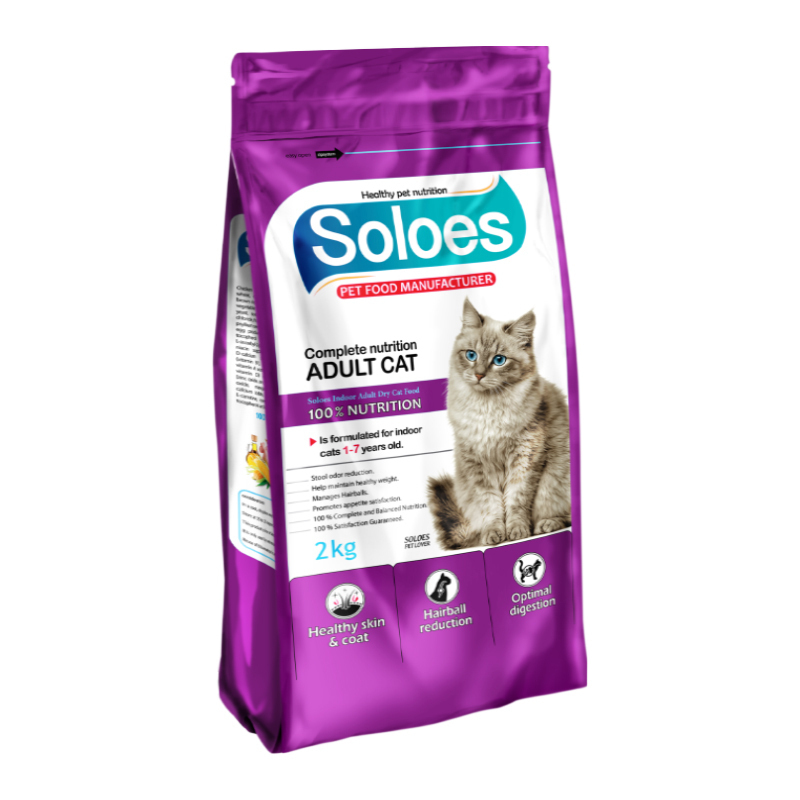 غذا خشک گربه سولواس (SOLOES) طعم مرغ و گوشت و برنج 2 کیلوگرم بسته‌بندی اورجینال