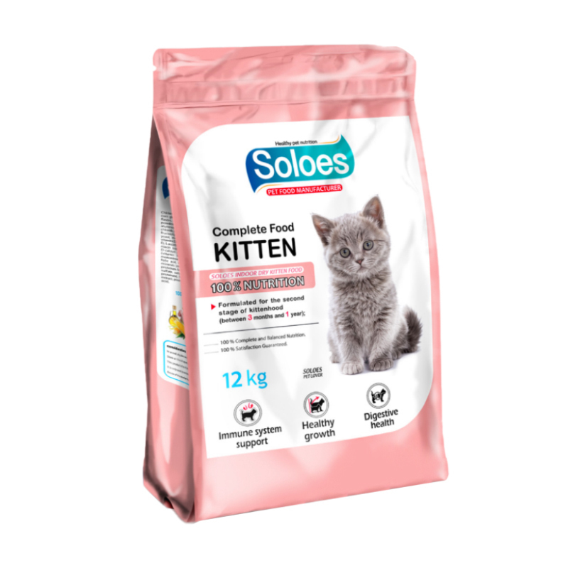 غذا خشک بچه گربه سولواس (SOLOES) کیتن طعم مرغ و ماهی و برنج نیم کیلوگرم فله