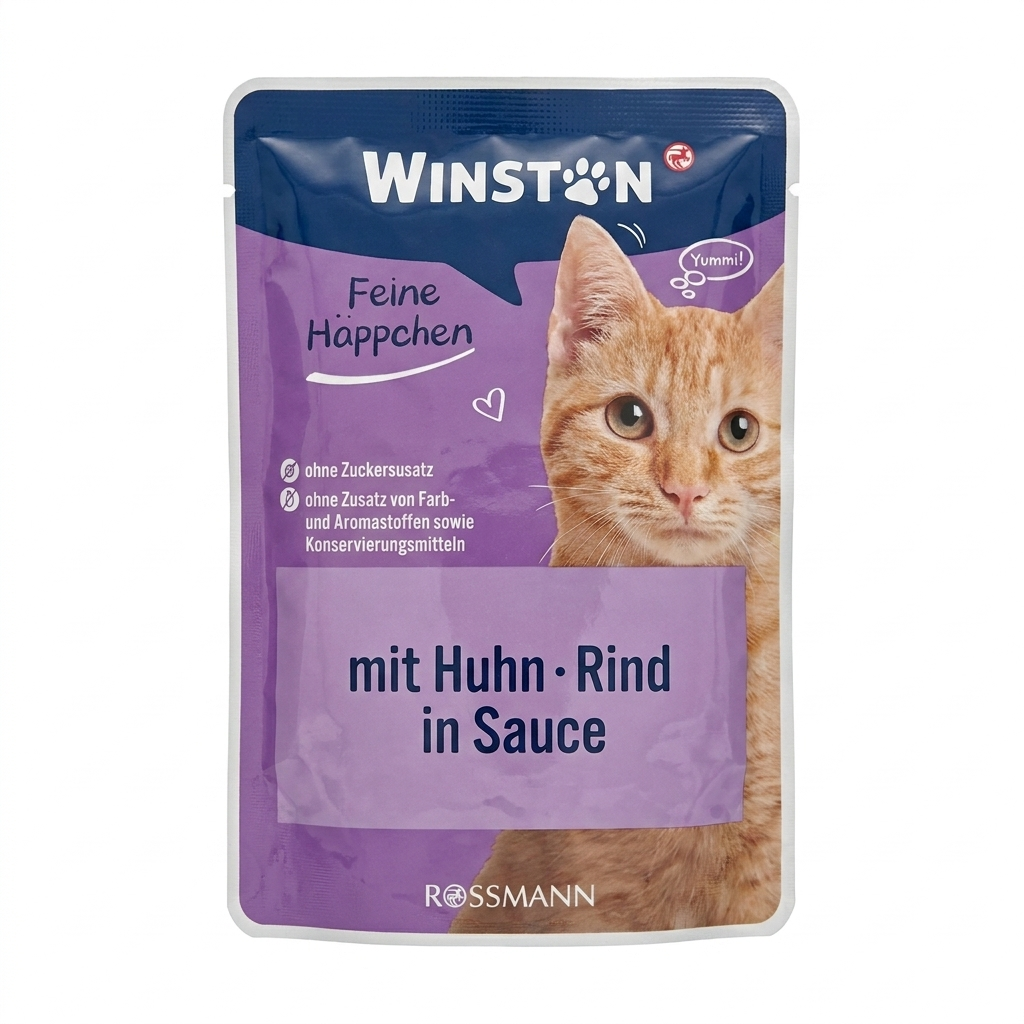 پوچ گربه وینستون (WINSTON) طعم مرغ و گوشت گوساله در سس 100 گرم