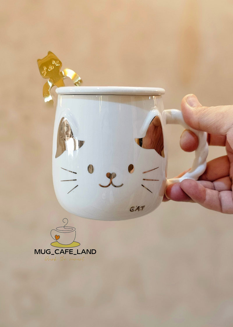خرید ماگ گربه ای قاشق طلایی طرح گربه کد 33320