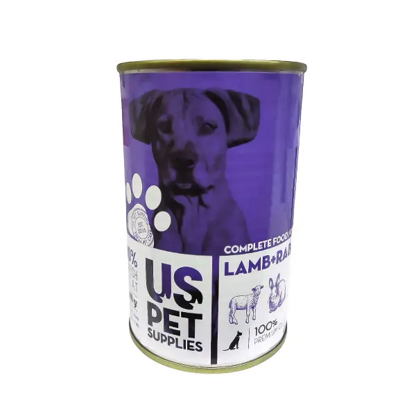 کنسرو نچرال سگ یو اس پت (US PET) طعم بره و خرگوش و سبزیجات 400 گرم