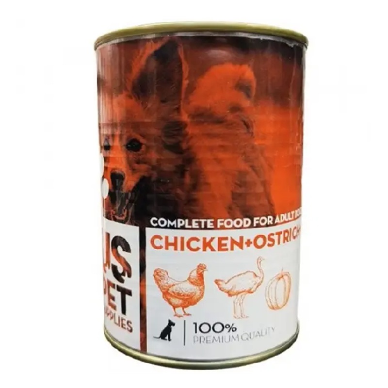 کنسرو نچرال سگ يو اس پت (US PET) طعم مرغ و شترمرغ و کدوتنبل 400 گرم