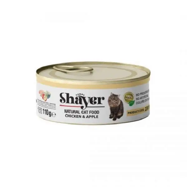 کنسرو نچرال گربه شایر (SHAYER) طعم مرغ و سیب 110 گرم