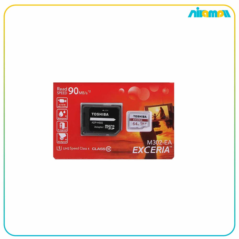کارت حافظه microSDXC توشیبا مدل EXCERIA M302-EA کلاس 10 استاندارد UHS-I U1 سرعت 90MBps ظرفیت 64 گیگابایت به همراه آداپتور SD