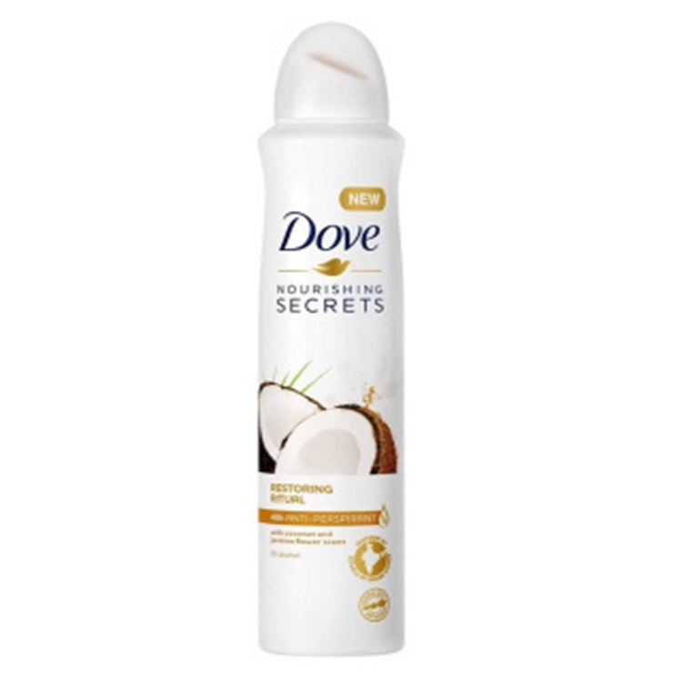 اسپری دئودرانت زنانه داو Dove مدل Nourishing Secrets رایحه نارگیل و یاس