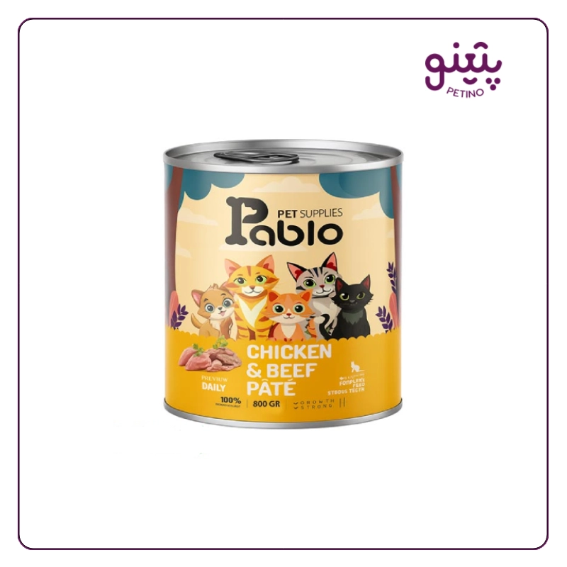 کنسرو گربه بالغ پابلو با طعم مرغ و گوشت گاو 800 گرمی