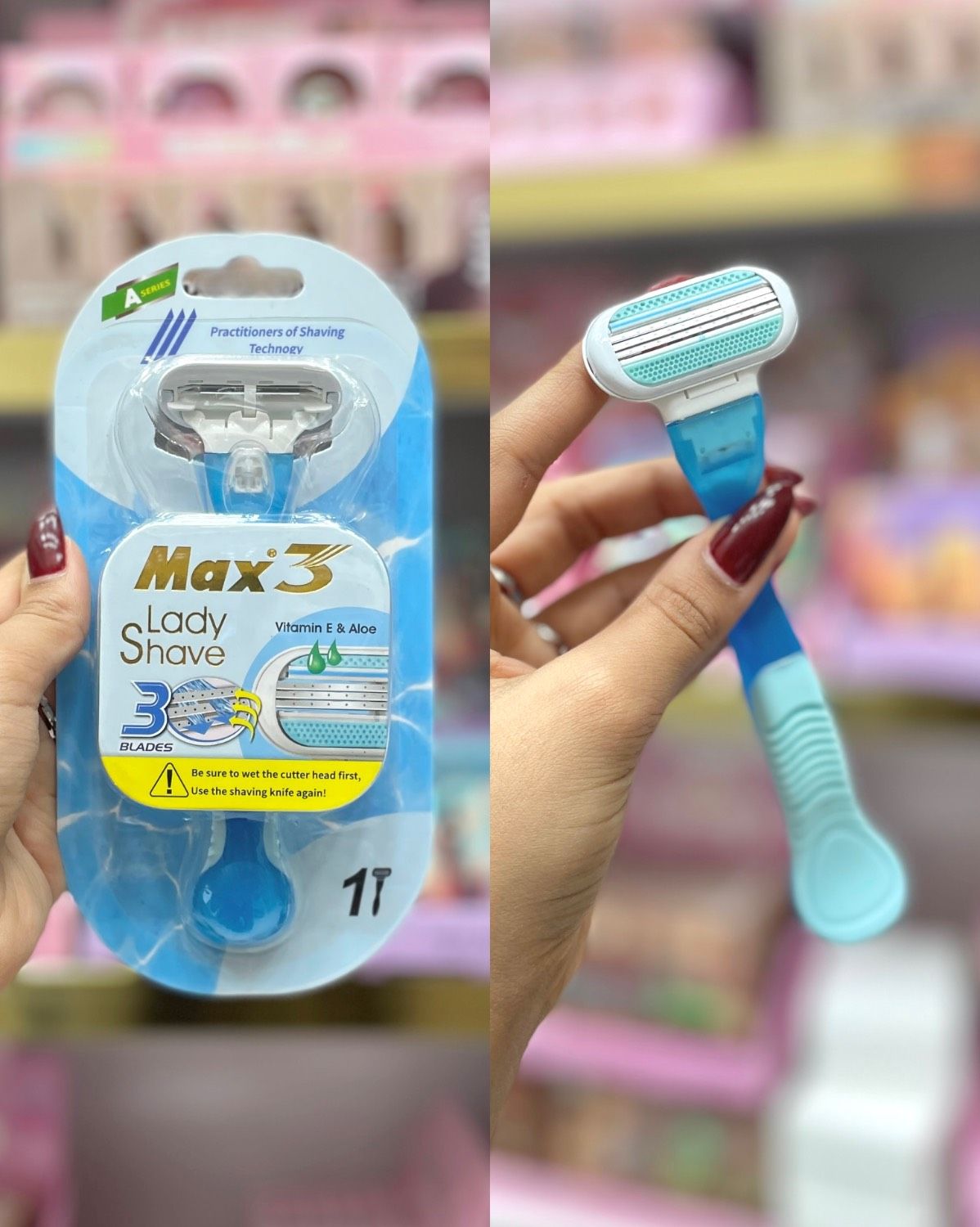 تیغ اصلاح بانوان سه لبه مدل max3 دارای صابون آلوئه ورا ویتامین12Eبسته_6بسته ارسال رایگان