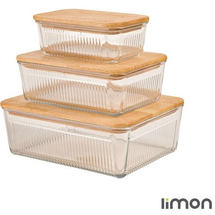 ست ظرف شیشه ای مستطیل لیمون کد 2211 بسته ۳ عددی
