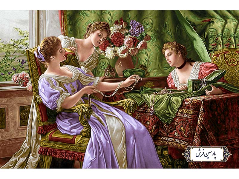 نخ و نقشه تابلو فرش فرانسوی جواهر فروش - کد NF2196