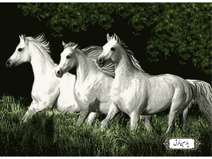 نخ و نقشه تابلو فرش سه اسب سفید - کد NH3549