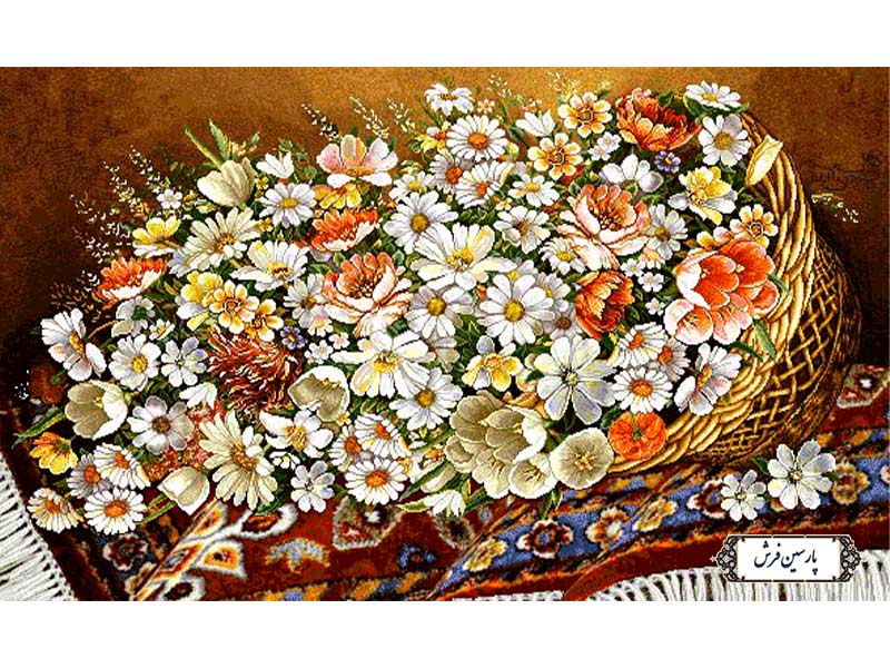 نخ و نقشه تابلو فرش سبد گل ریخته روی فرش - کد NG1531