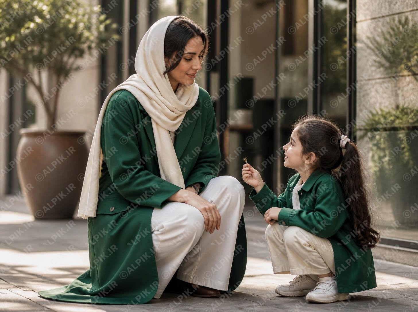 عکس پوشاک بانوان و ست مانتو سبز مادر و دختر