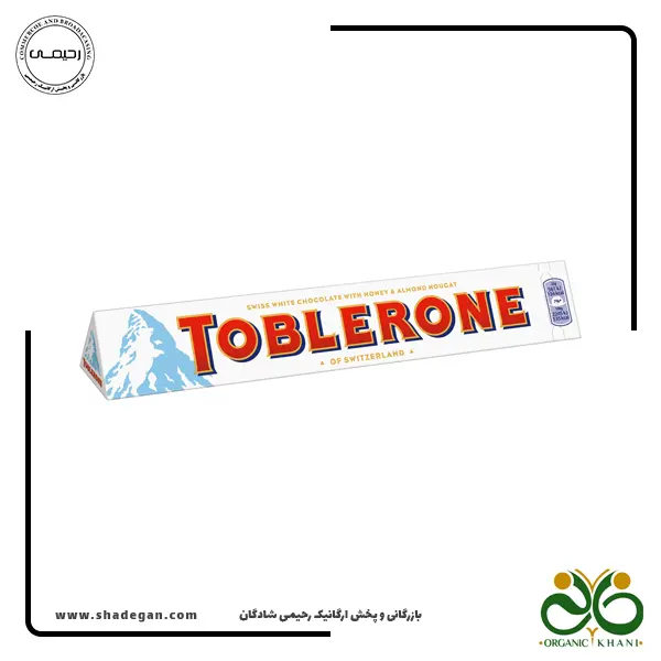 شکلات تابلرون سفید با عسل و نوقای بادام وزن ۱۰۰ گرم | Toblerone