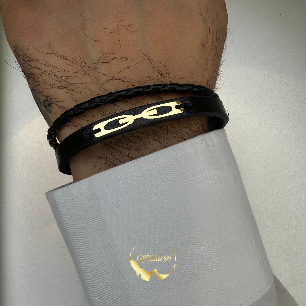 دستبند چرم و طلا مردانه M14
