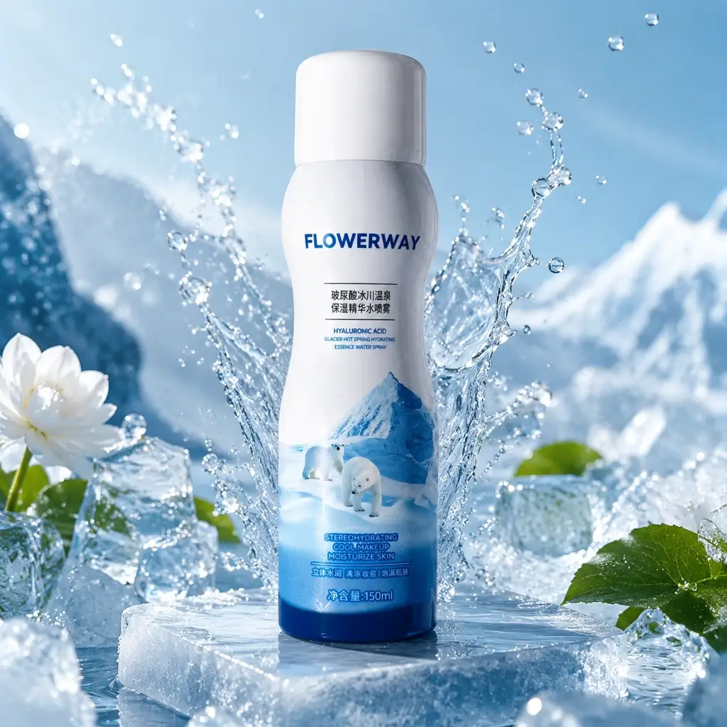اسپری اسنس آبرسان هیالورونیک اسید و آب یخچال‌های طبیعی فلاوروی (FLOWERWAY)