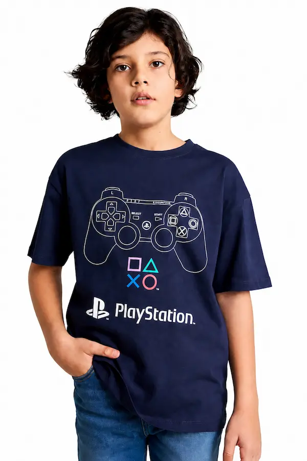 تیشرت بچگانه پسرانه DeFacto مدل PlayStation با طراحی اورسایز
