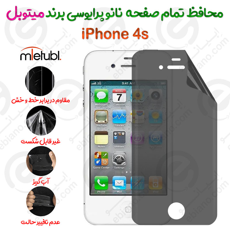 محافظ تمام صفحه نانو پرایوسی آیفون 4 اس برند میتوبل