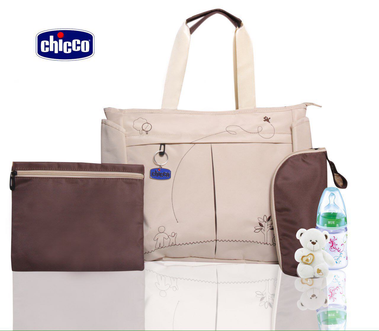 ساک لوازم نوزاد کرم طرح اکی داگ چیکو chicco
