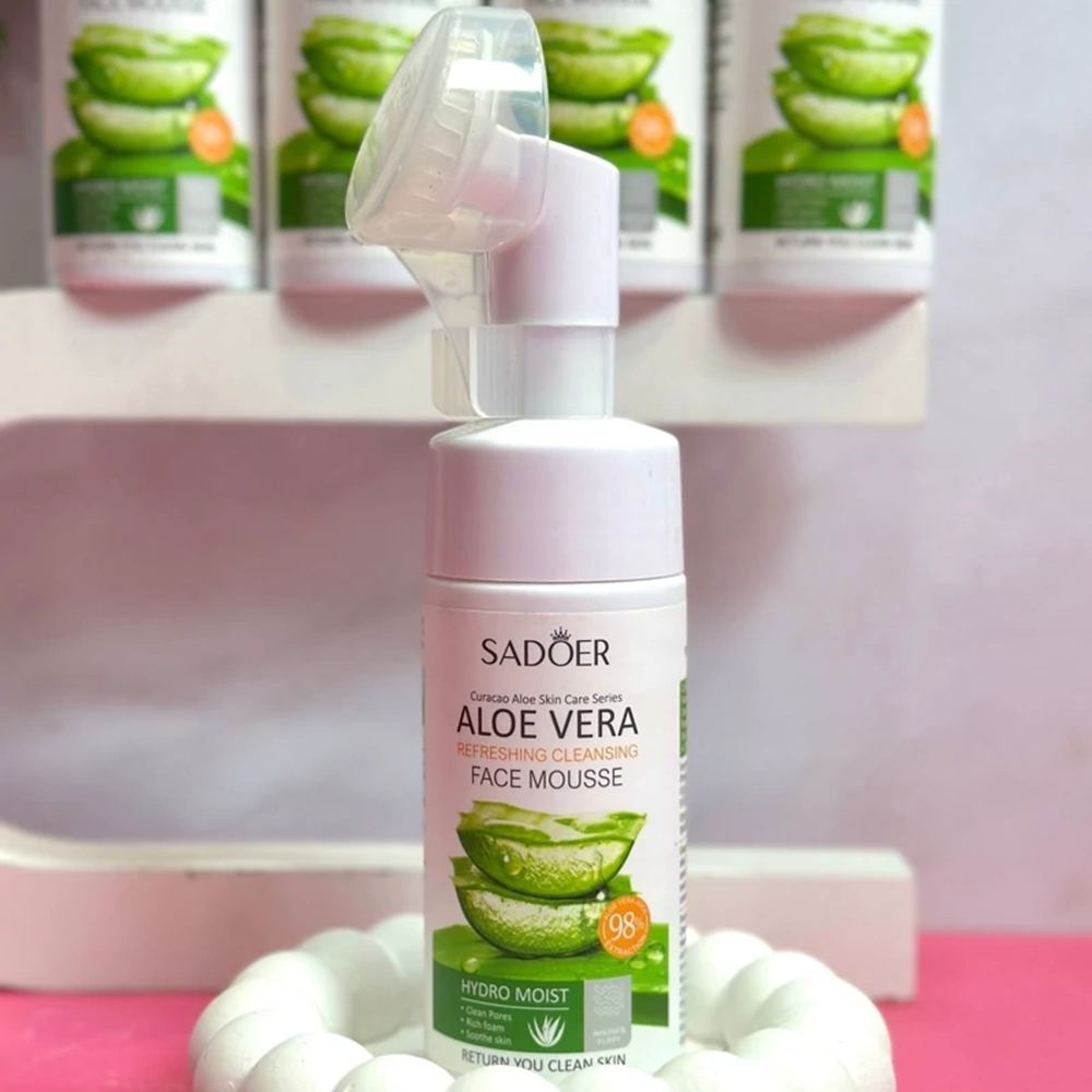 فوم شستشو صورت و آبرسان قوی آلوئه ورا سادور مدل براشدار حجم 120 میلی لیتر اورجینال (Sador Aloe Vera Facial Cleansing Foam with Brush 120ml)