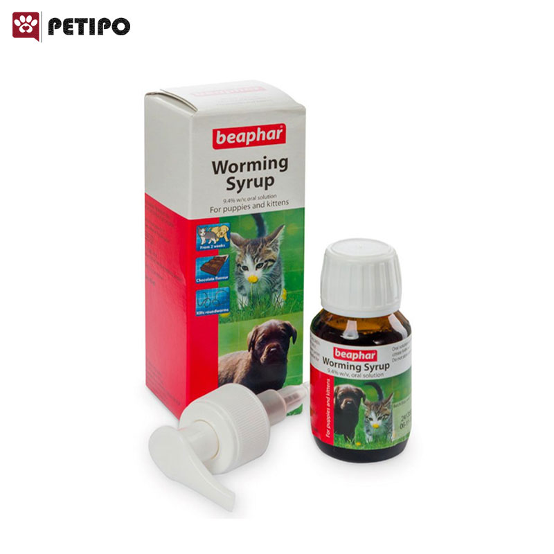 شربت ضد انگل بچه گربه و توله سگ با طعم شکلات بیفار (Beaphar Worming Syrup) حجم 45 میلی لیتر