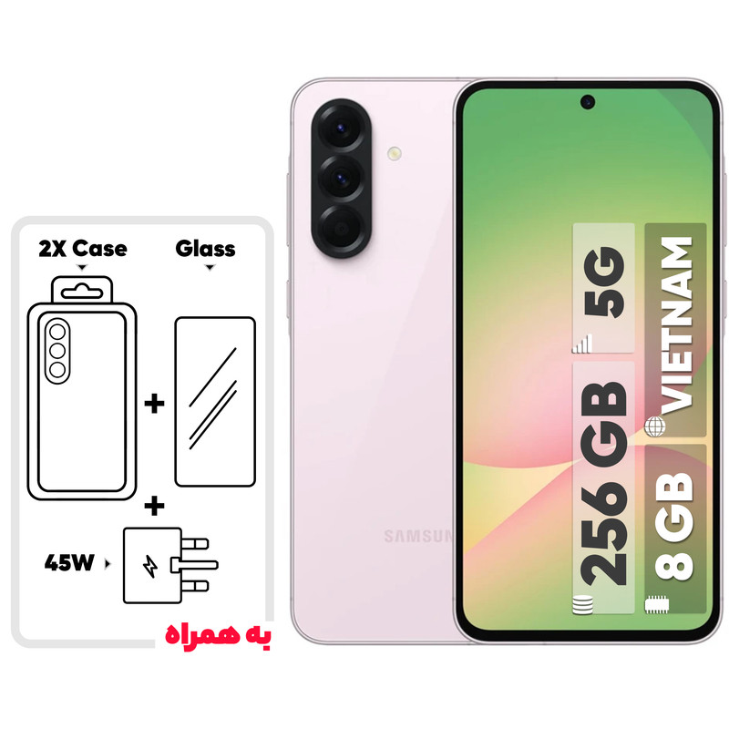 گوشی موبایل سامسونگ مدل Galaxy A56 دو سیم کارت ظرفیت 256 گیگابایت و رم 8 گیگابایت - ویتنام - به همراه شارژر 45 وات سامسونگ، 2 عدد قاب و 1 عدد محافظ صفحه نمایش - خاکستری روشن