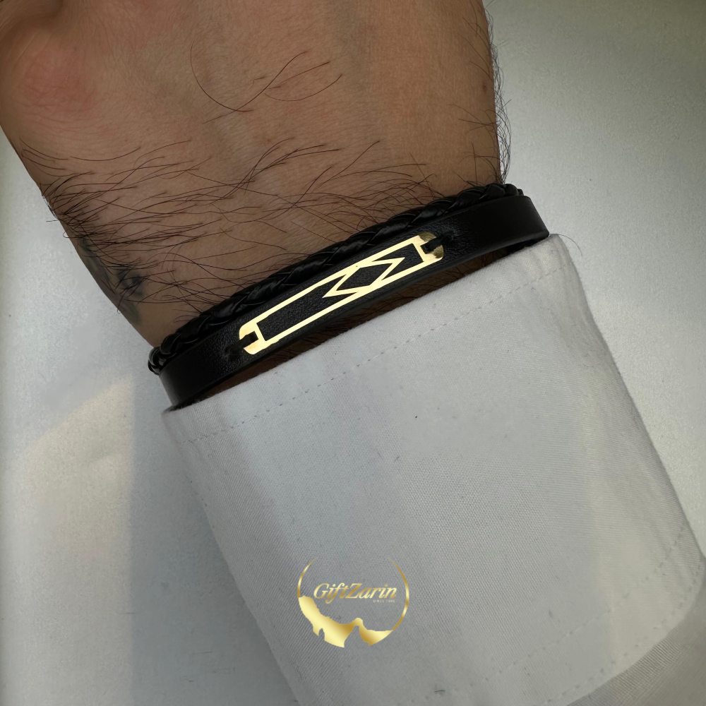 دستبند چرم و طلا مردانه M22