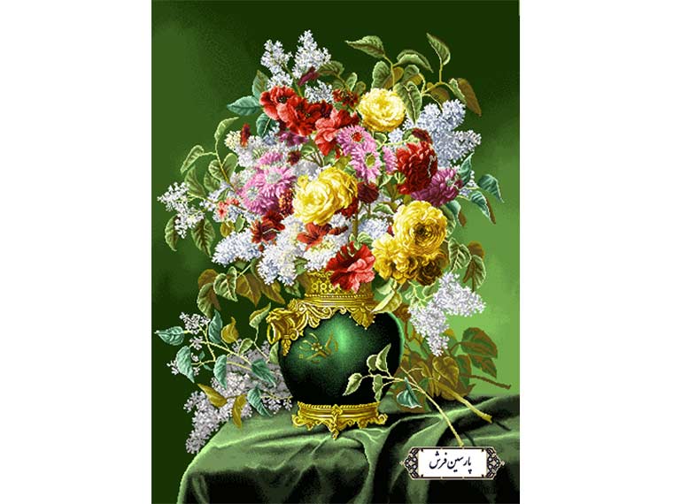 نخ و نقشه تابلو فرش طرح گل ها و گلدان سبز - کد NG1517