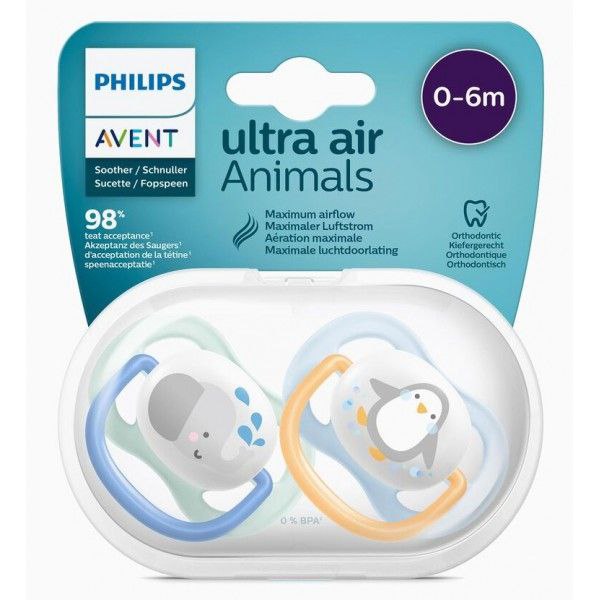 پستانک اونت اولترا ایر دوعددی و تکی فیل و پنگوئن 0 تا 6 ماه Philips Avent Ultra Air