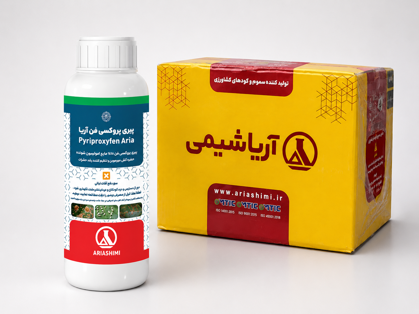 حشره‌کش پیری پروکسی فن آریاشیمی ۱۰٪ EC نیم لیتری - فروش عمده (کارتن ۲۴ عددی)