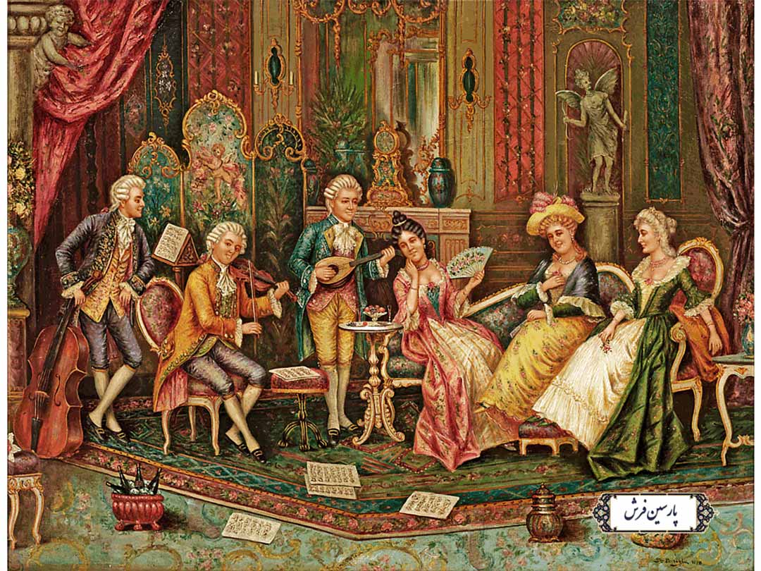 نخ و نقشه تابلو فرش طرح بزم موسیقی - کد NF2223