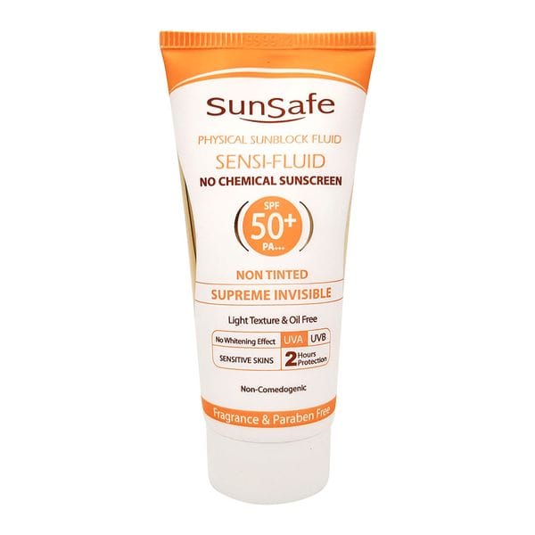ضد آفتاب فیزیکال فلوئید پوست‌های حساس SPF50 سان سیف