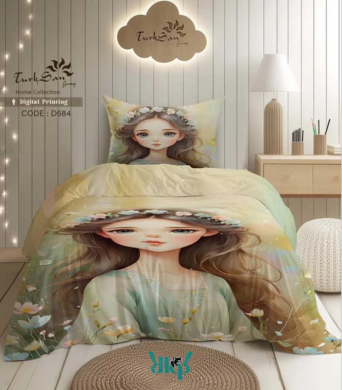 روتختی یک نفره زرد طرح دختر کد d684